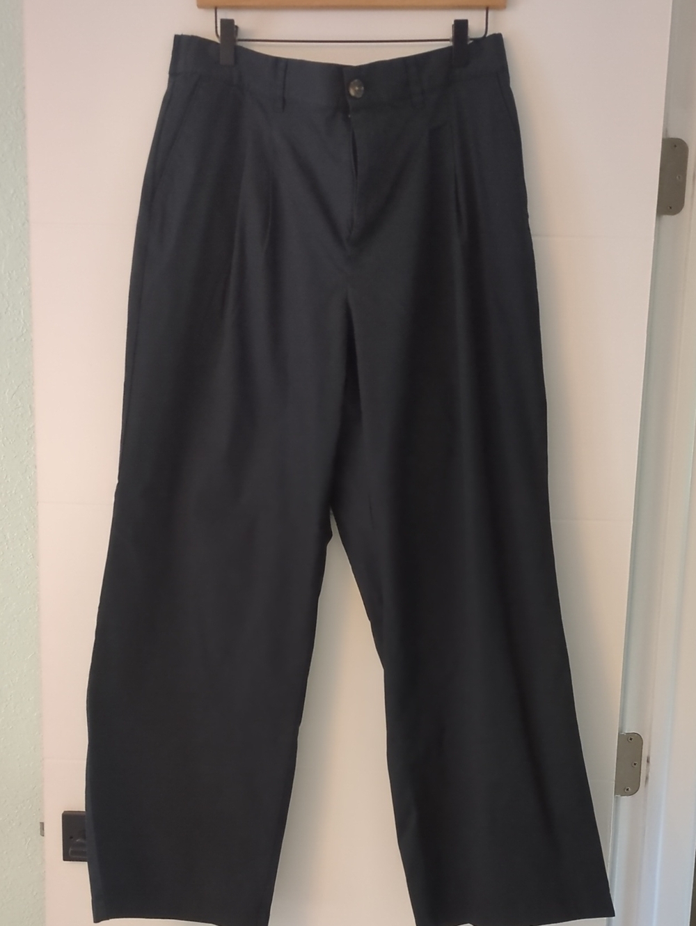 Lands' End Women's Wide-Leg Navy Dress Pants Waist Back stretchy High Waisted 14